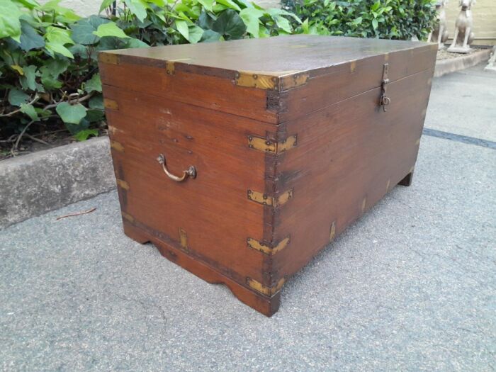 An Early 1900 Anglo Indian Brass Bound Military Campaign Chest with Brass Hardware - Image 5