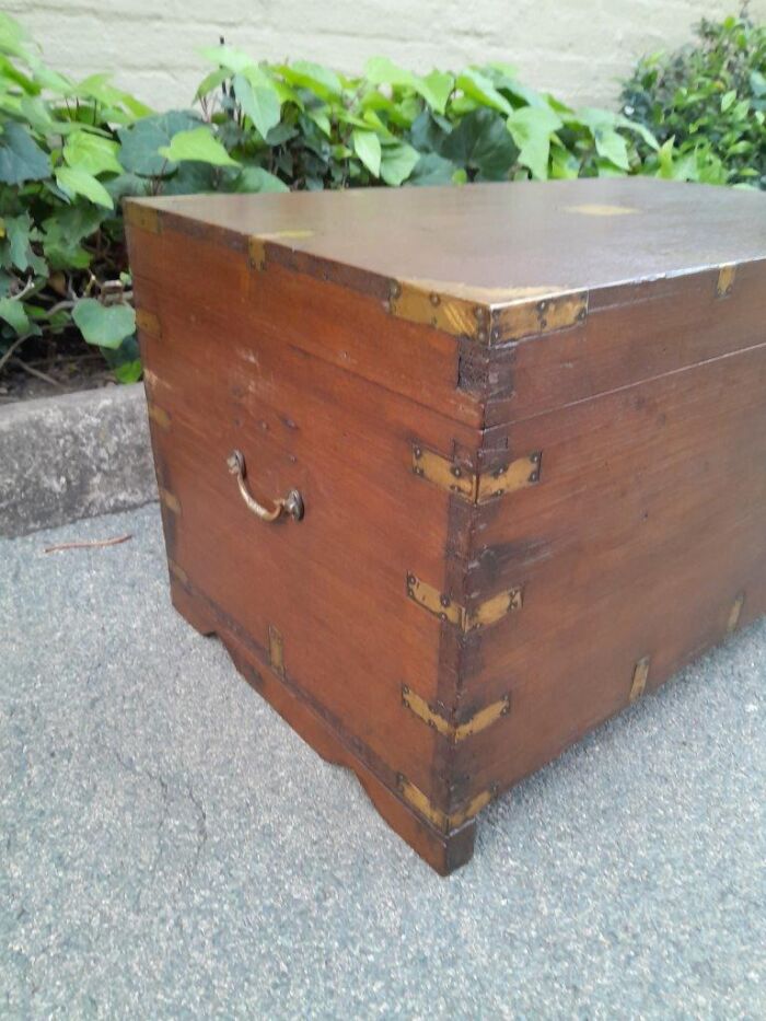 An Early 1900 Anglo Indian Brass Bound Military Campaign Chest with Brass Hardware - Image 6