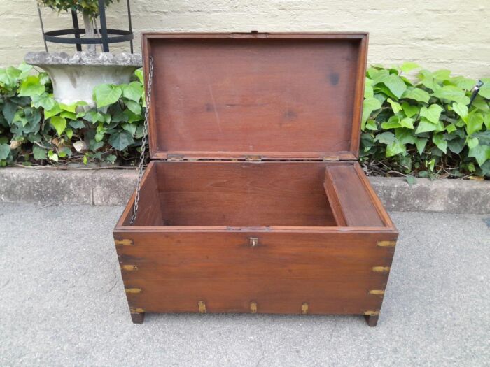 An Early 1900 Anglo Indian Brass Bound Military Campaign Chest with Brass Hardware - Image 9