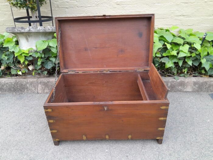 An Early 1900 Anglo Indian Brass Bound Military Campaign Chest with Brass Hardware - Image 10