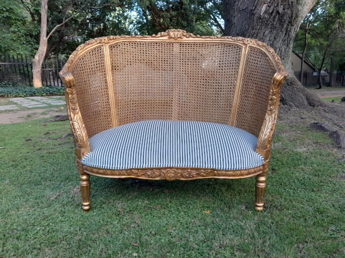 A French Style Giltwood Rattan Bergere Extra Large Chair