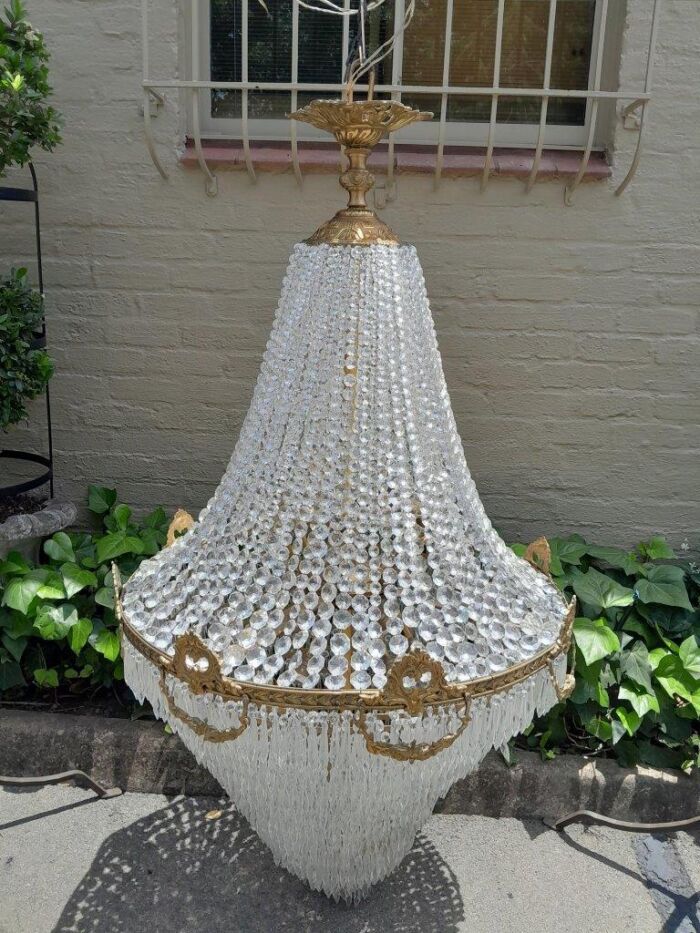 A 20th Century Empire French Style Brass and Crystal Chandelier of Large Proportions - Image 2