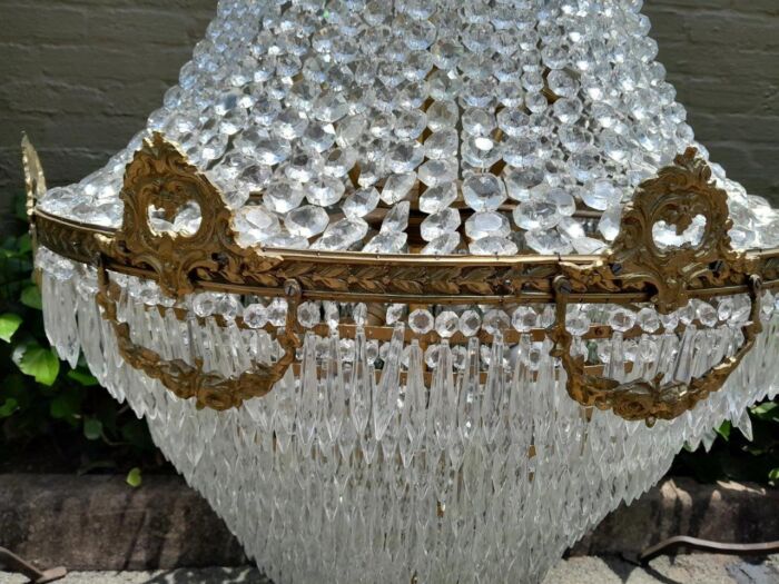 A 20th Century Empire French Style Brass and Crystal Chandelier of Large Proportions - Image 3