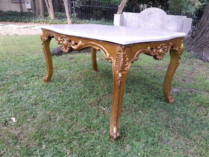 A French Style Ornately Carved Coffee Table with Marble Top - Image 3