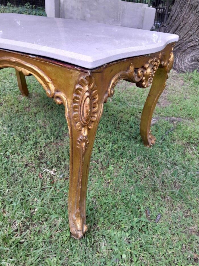 A French Style Ornately Carved Coffee Table with Marble Top - Image 5