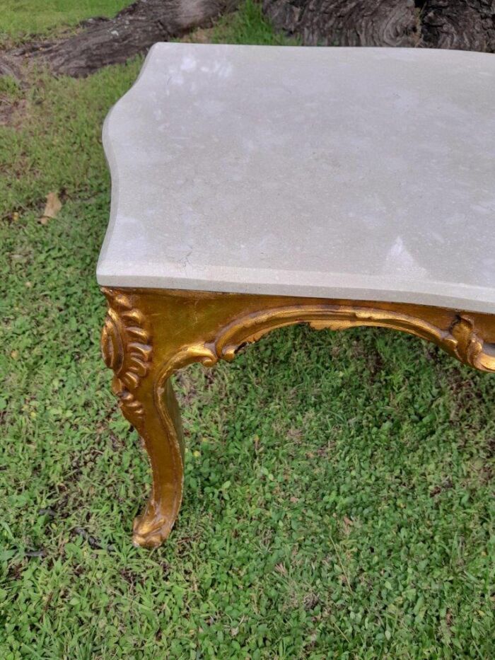 A French Style Ornately Carved Coffee Table with Marble Top - Image 6