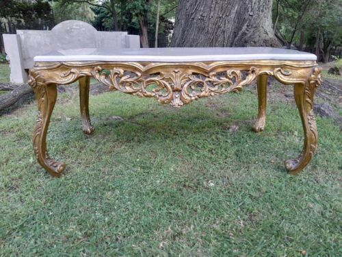 A French Style Ornately Carved Coffee Table with Marble Top