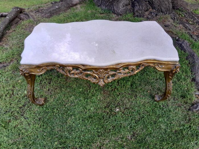 A French Style Ornately Carved Coffee Table with Marble Top - Image 3