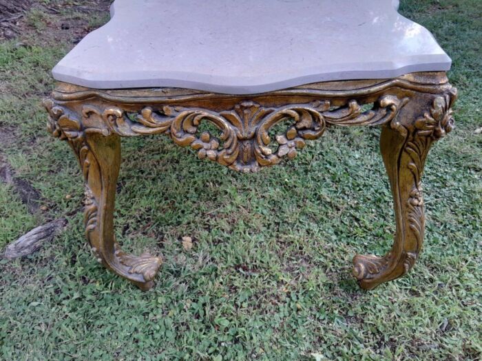 A French Style Ornately Carved Coffee Table with Marble Top - Image 5