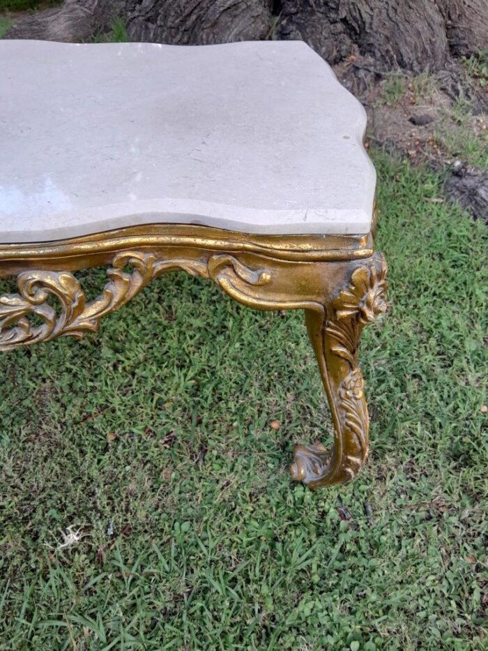 A French Style Ornately Carved Coffee Table with Marble Top - Image 6