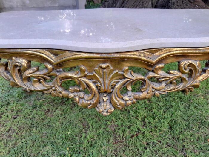 A French Style Ornately Carved Coffee Table with Marble Top - Image 7