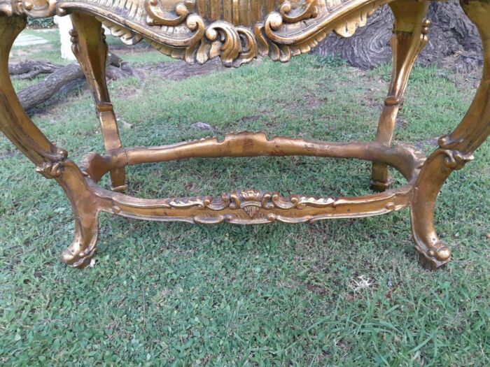 A French Style Oval Ornately Carved Coffee Table with Marble Top - Image 5