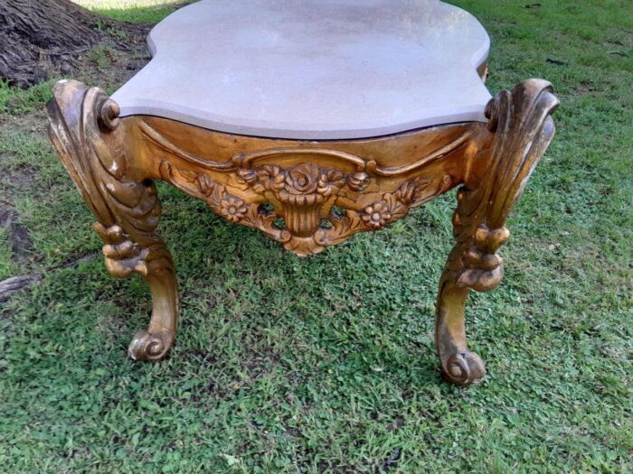 A French Style Ornately Carved Coffee Table with Marble Top - Image 4