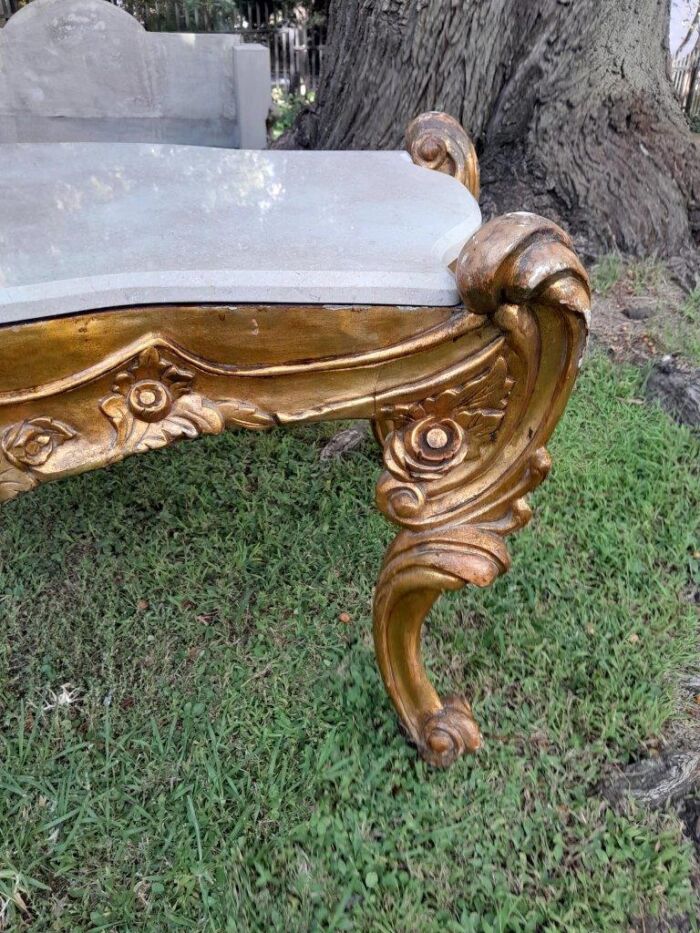 A French Style Ornately Carved Coffee Table with Marble Top - Image 5