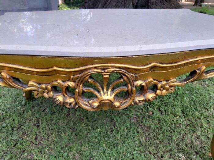 A French Style Ornately Carved Coffee Table with Marble Top - Image 5