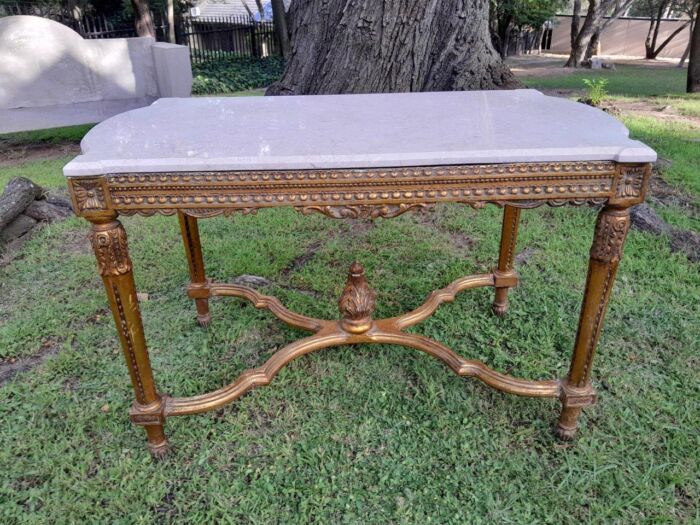 A French Style Ornately Carved Coffee Table with Marble Top - Image 2