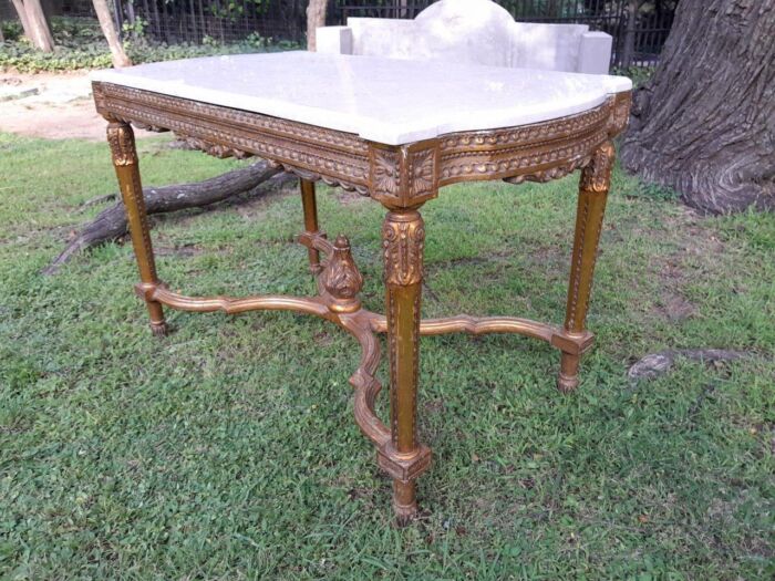 A French Style Ornately Carved Coffee Table with Marble Top - Image 3