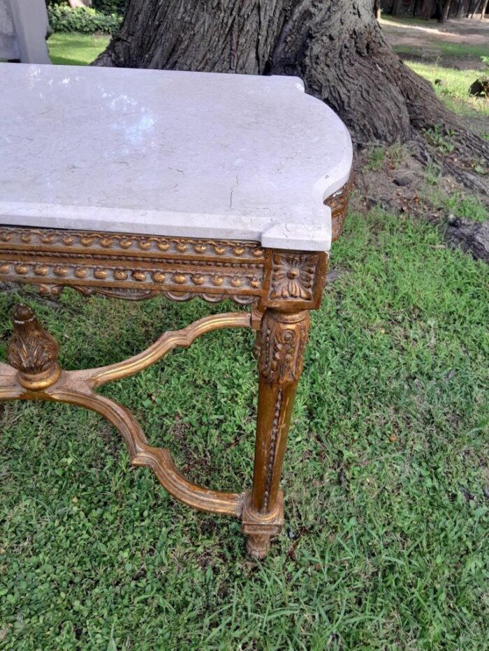 A French Style Ornately Carved Coffee Table with Marble Top - Image 5