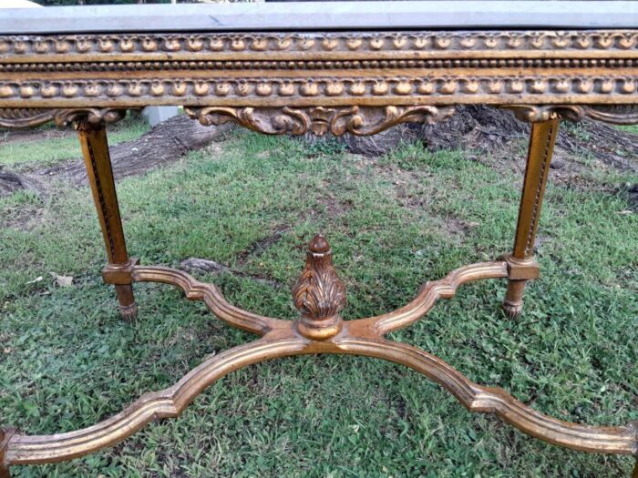 A French Style Ornately Carved Coffee Table with Marble Top - Image 6