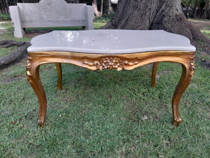 A French Style Ornately Carved Coffee Table with Marble Top - Image 2