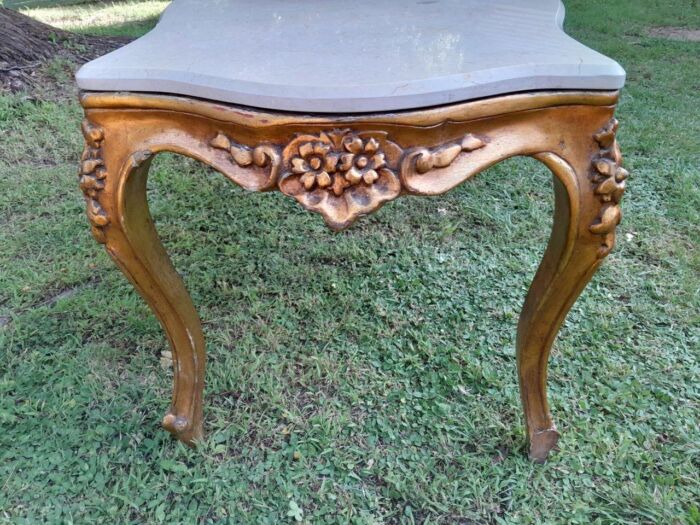 A French Style Ornately Carved Coffee Table with Marble Top - Image 4