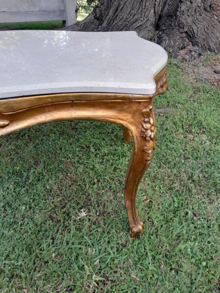 A French Style Ornately Carved Coffee Table with Marble Top - Image 5