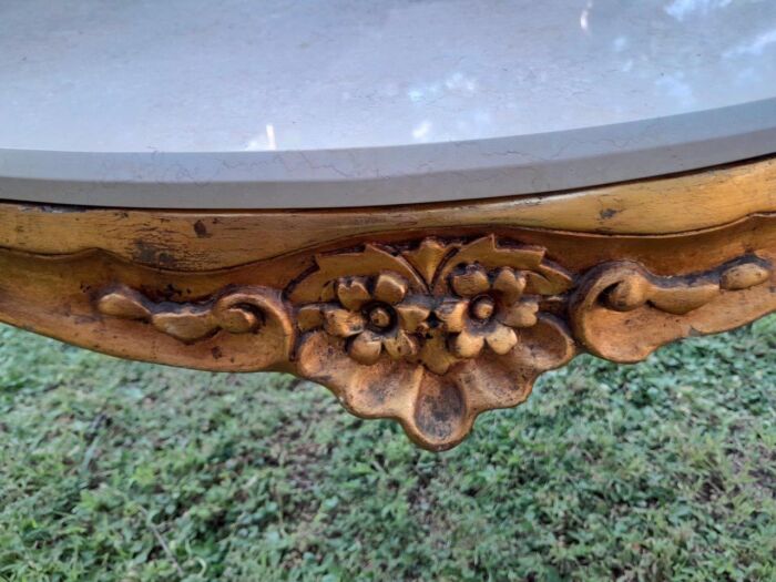 A French Style Ornately Carved Coffee Table with Marble Top - Image 6