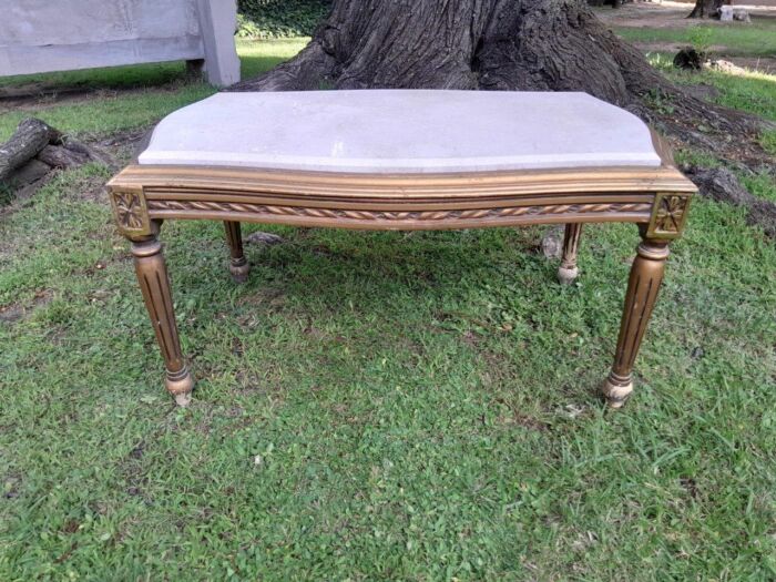 A French Style Ornately Carved Coffee Table with Marble Top - Image 2