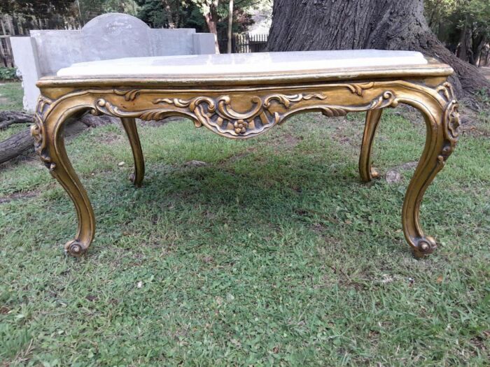 A French Style Ornately Carved Coffee Table with Marble Top