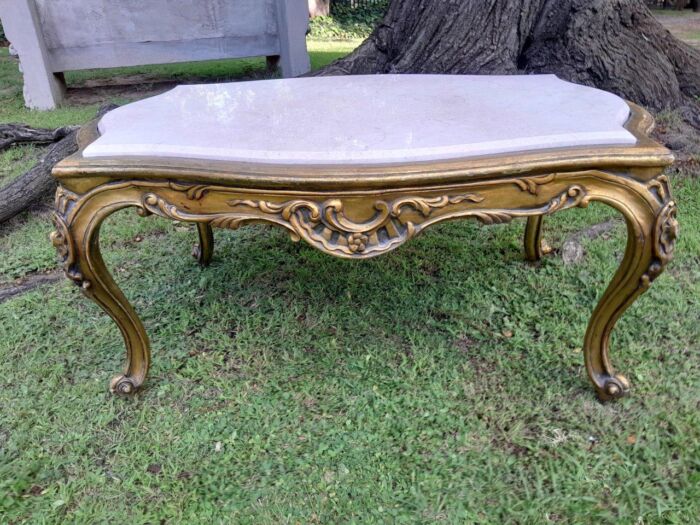 A French Style Ornately Carved Coffee Table with Marble Top 2 - Image 2