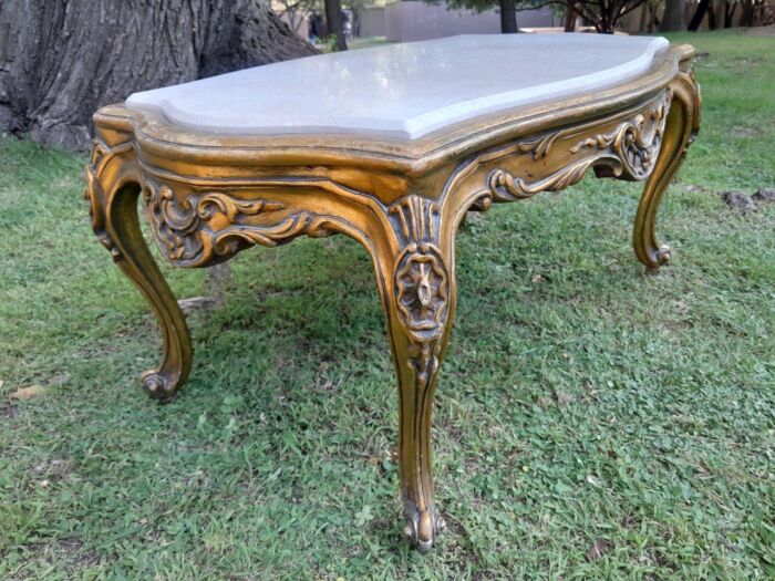 A French Style Ornately Carved Coffee Table with Marble Top 2 - Image 3