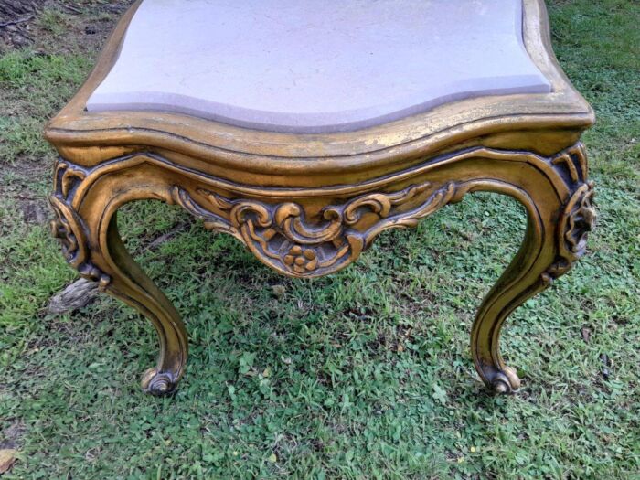 A French Style Ornately Carved Coffee Table with Marble Top 2 - Image 4