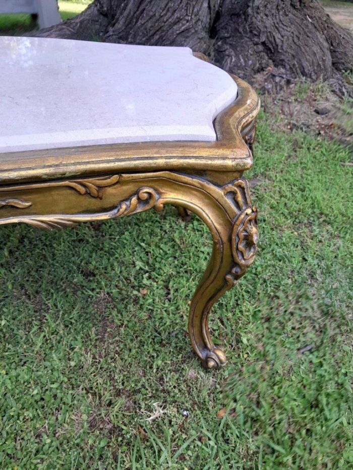 A French Style Ornately Carved Coffee Table with Marble Top 2 - Image 5