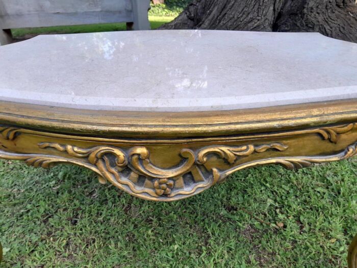 A French Style Ornately Carved Coffee Table with Marble Top 2 - Image 6