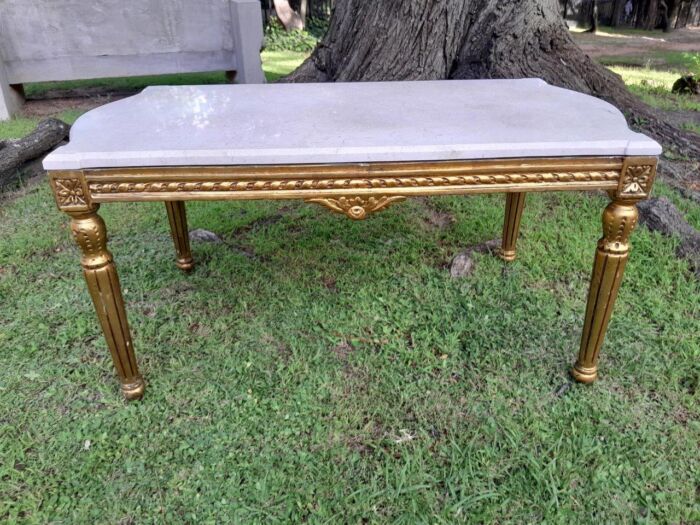 A French Style Ornately Carved Coffee Table with Marble Top 1 - Image 2