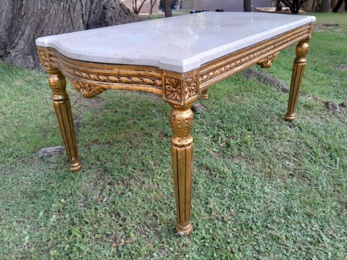 A French Style Ornately Carved Coffee Table with Marble Top 1 - Image 3