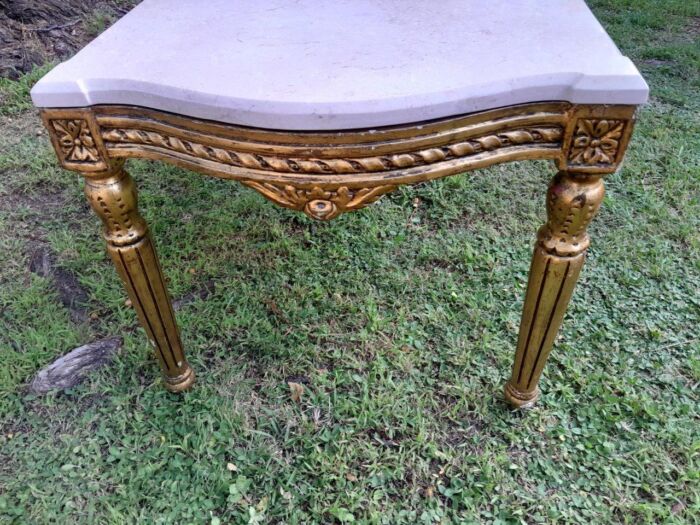 A French Style Ornately Carved Coffee Table with Marble Top 1 - Image 4