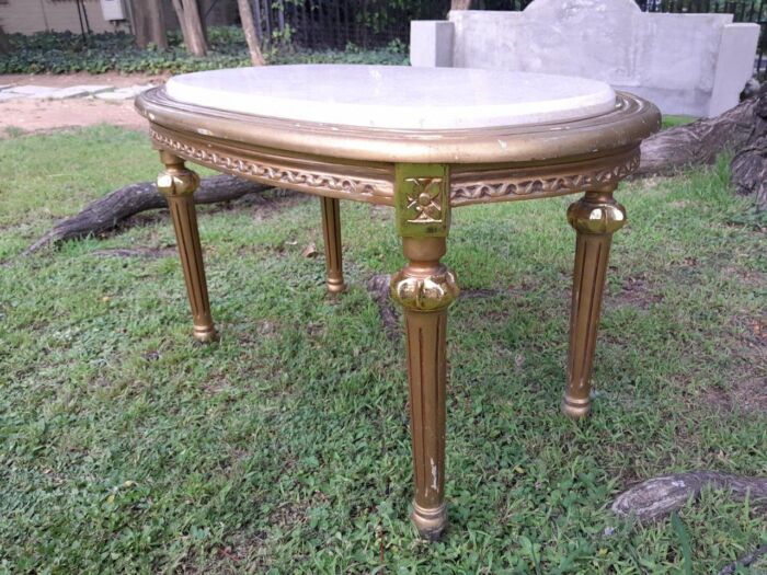 A French Style Ornately Carved Oval Coffee Table with Marble Top - Image 3