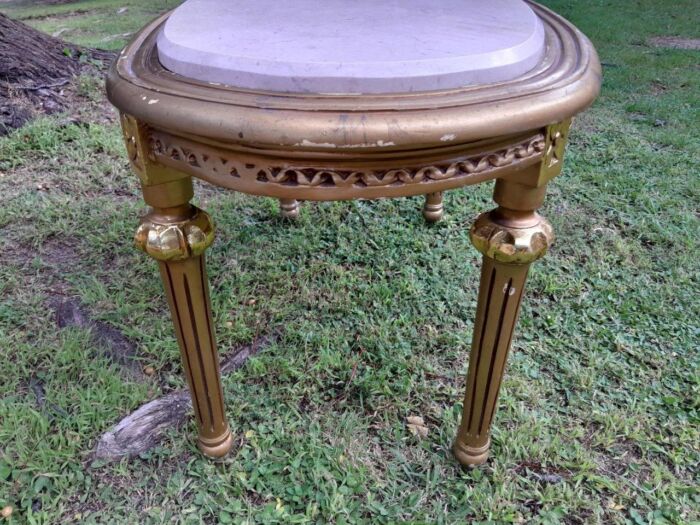 A French Style Ornately Carved Oval Coffee Table with Marble Top - Image 4