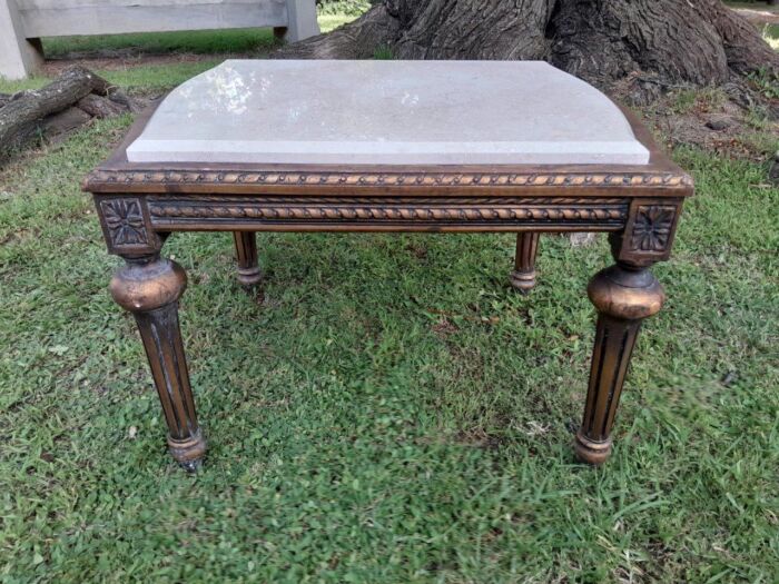 A French Style Ornately Carved Side Table with Marble Top - Image 2