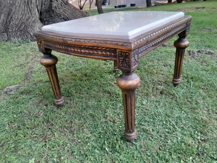 A French Style Ornately Carved Side Table with Marble Top - Image 3