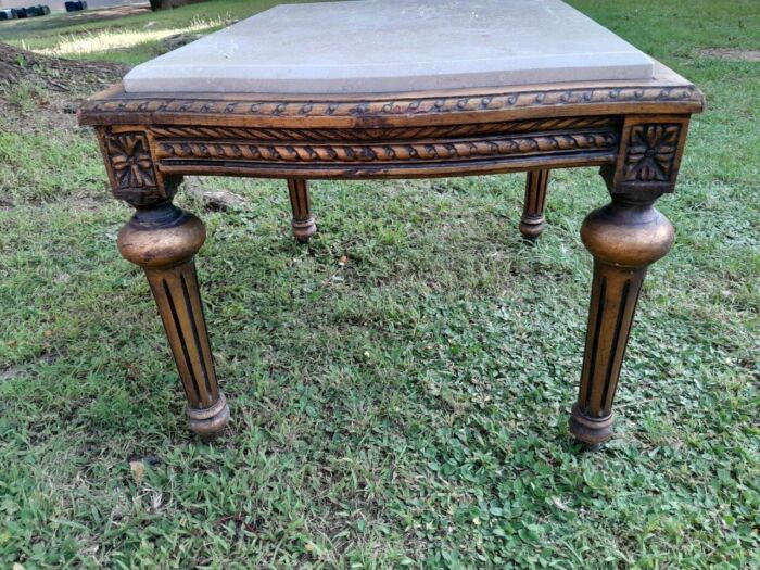 A French Style Ornately Carved Side Table with Marble Top - Image 4