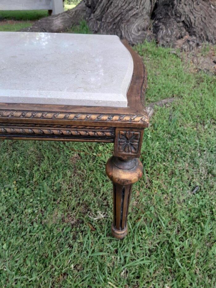 A French Style Ornately Carved Side Table with Marble Top - Image 5