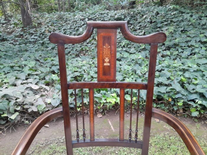 An Antique Edwardian Pair of Mahogany and Inlaid Armchairs - Image 6