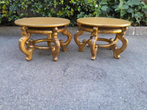 A 20TH Century Pair of Large Chinese Hand Gilded With Gold Leaf Wooden Display Stands