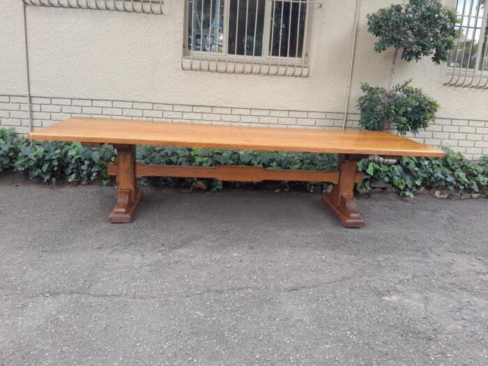 A 19th Century Massive French Oak Refectory Table On Stretcher Base