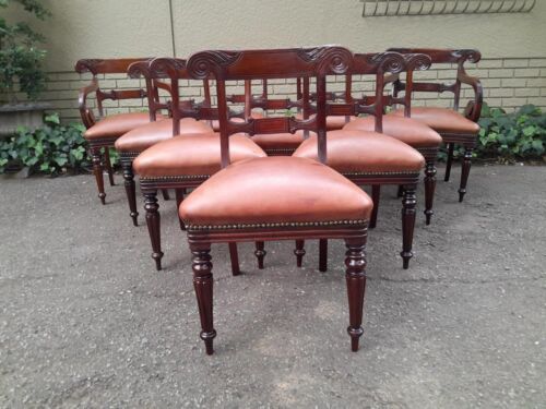 A 20th Century Set of Ten (10) William IV Style Mahogany Dining Chairs Consisting a Pair of Carvers / Armchairs and Eight Dining Chairs with Leather Upholstery