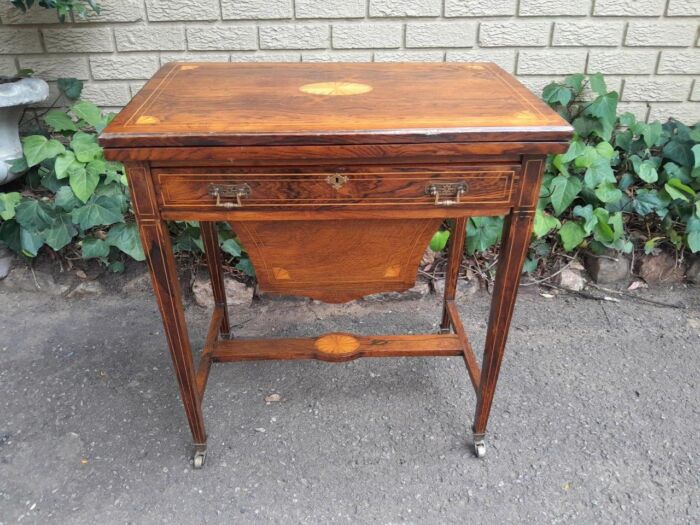 An Antique Edwardian Rosewood And Inlaid Chess / Games Table on Castors - Image 2