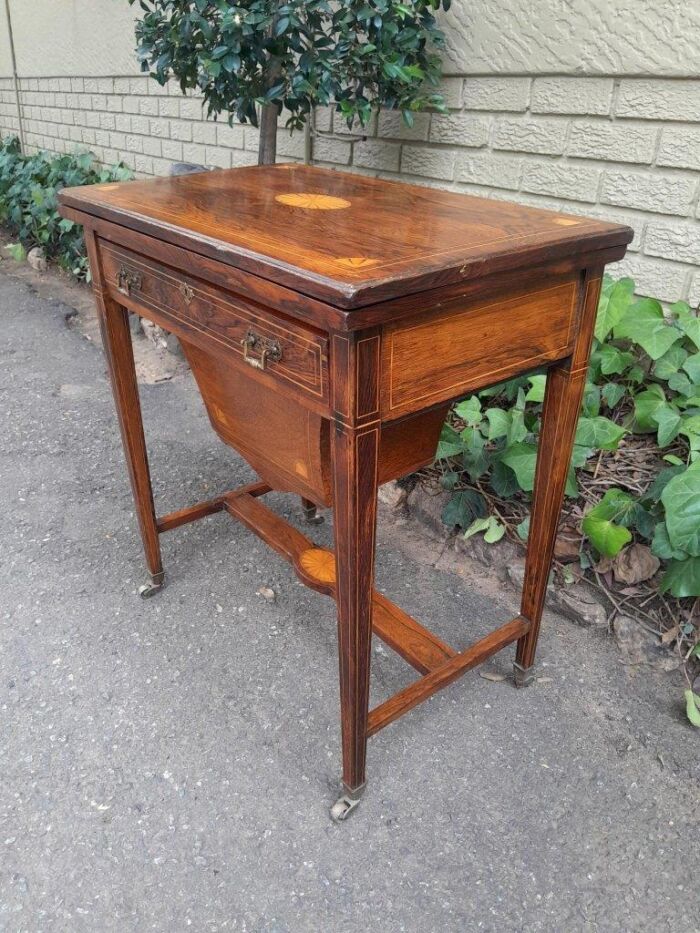 An Antique Edwardian Rosewood And Inlaid Chess / Games Table on Castors - Image 3