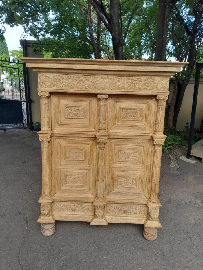 A Magnificent Antique 18th Century Flemish Heavily Carved Oak Cabinet / Cupboard in a Contemporary Bleached Finish - Image 2